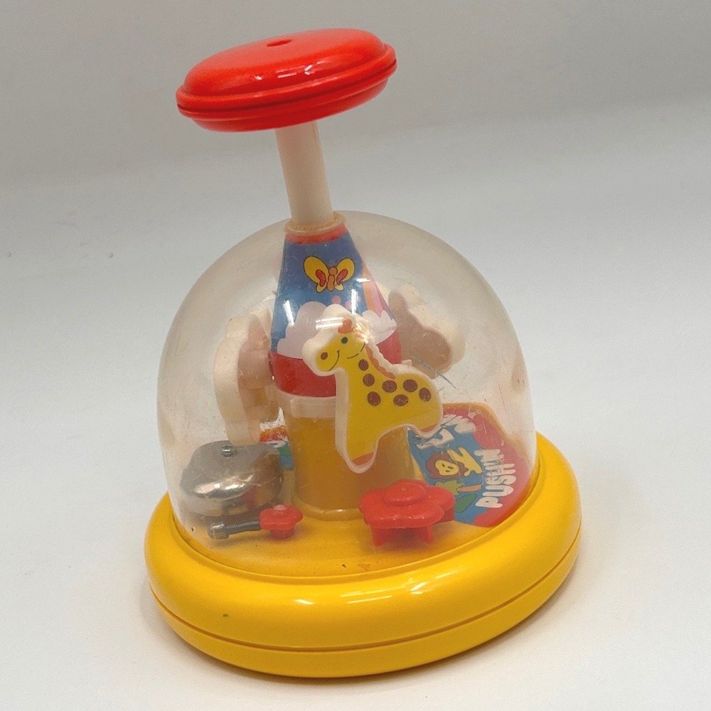 Vintage 1989 TOMY Push N Merry Go Round Spinning Carousel Baby Toy Works